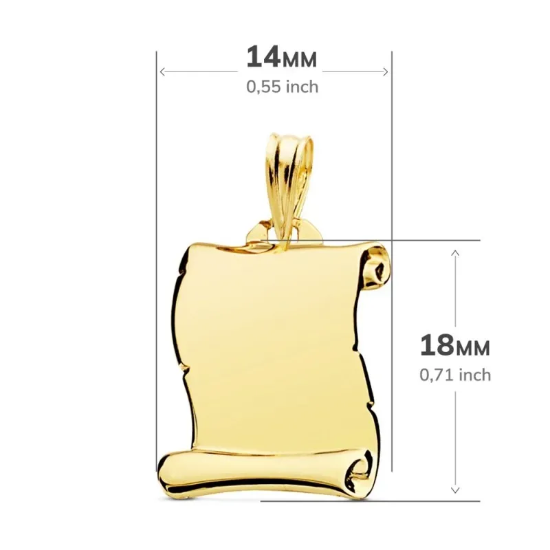Colgante oro 18k pergamino 18mm. liso brillo