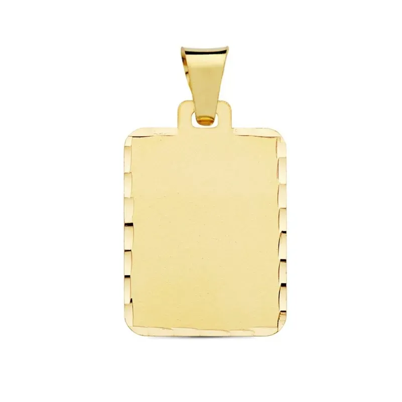 Colgante oro 18k chapa mate 24mm. rectangular detalle cerco tallado
