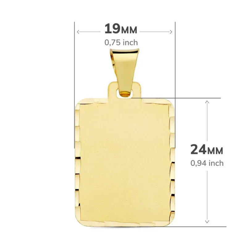 Colgante oro 18k chapa mate 24mm. rectangular detalle cerco tallado