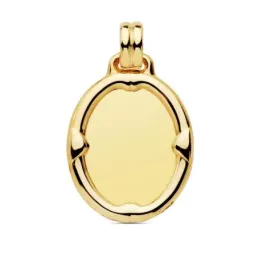 Colgante oro 18k chapa oval 26mm. brillo liso detalle borde relieve
