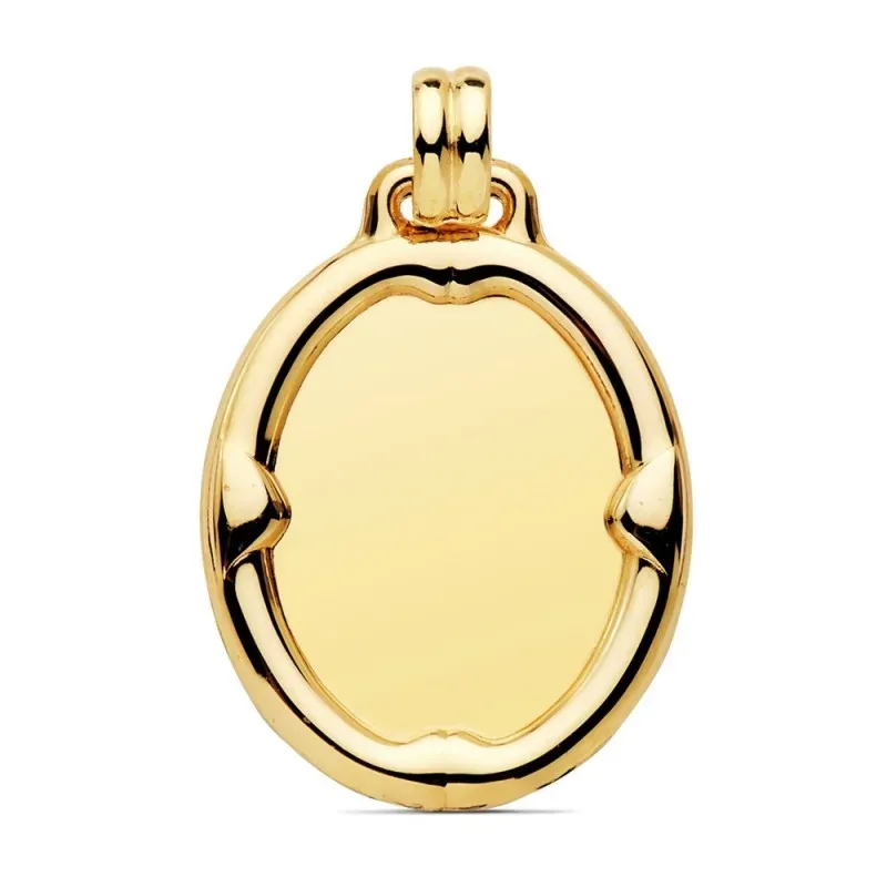 Colgante oro 18k chapa oval 29mm. brillo liso detalle borde relieve