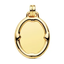 Colgante oro 18k chapa oval 29mm. brillo liso detalle borde relieve
