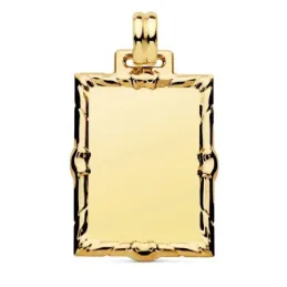 Colgante oro 18k chapa rectangular 30mm. brillo liso detalle borde labrado