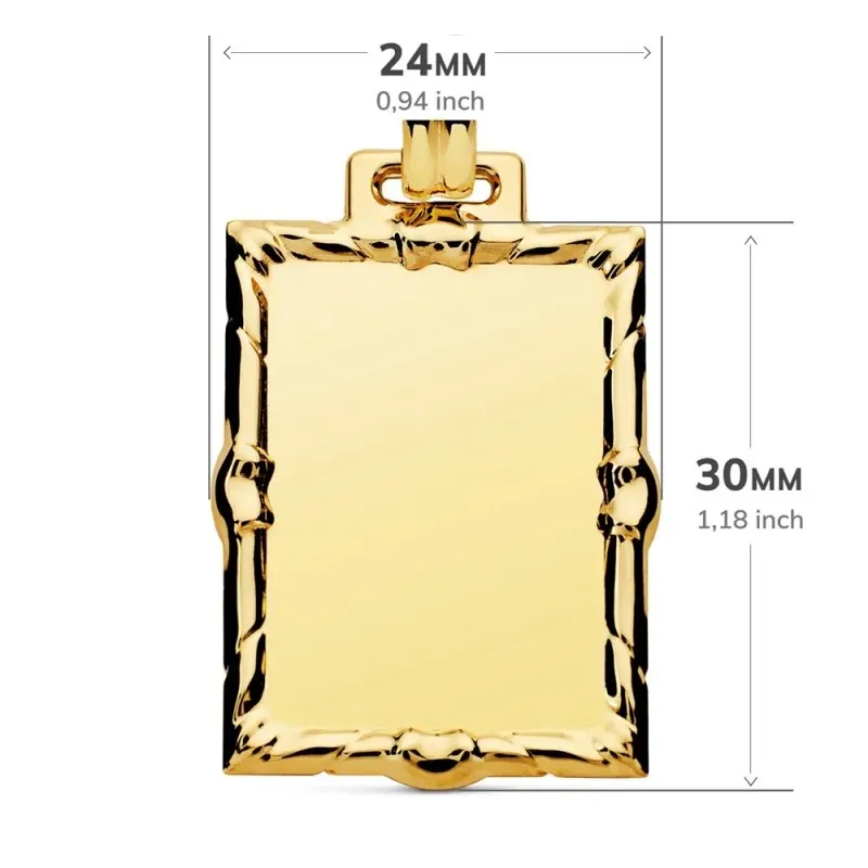 Colgante oro 18k chapa rectangular 30mm. brillo liso detalle borde labrado