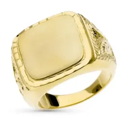Sello oro 18k hombre cabeza cuadrada mate brillo detalles laterales