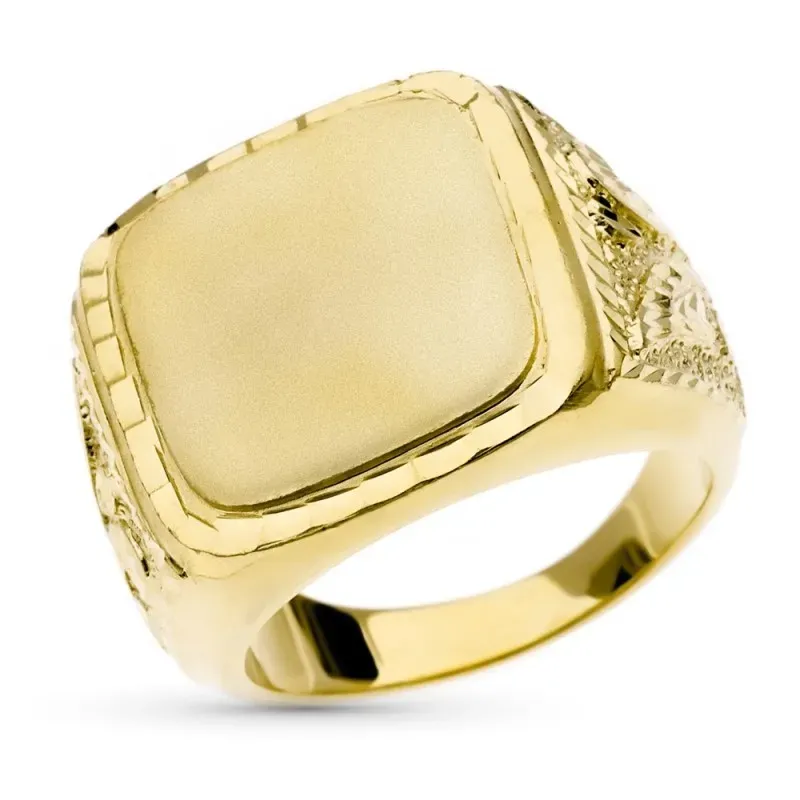Sello oro 18k hombre cabeza cuadrada mate brillo detalles laterales