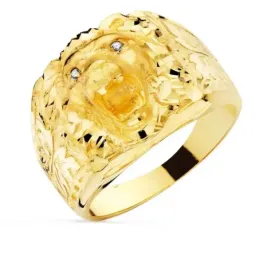 Sello oro 18k hombre cabeza león ancho detalles realistas circonitas