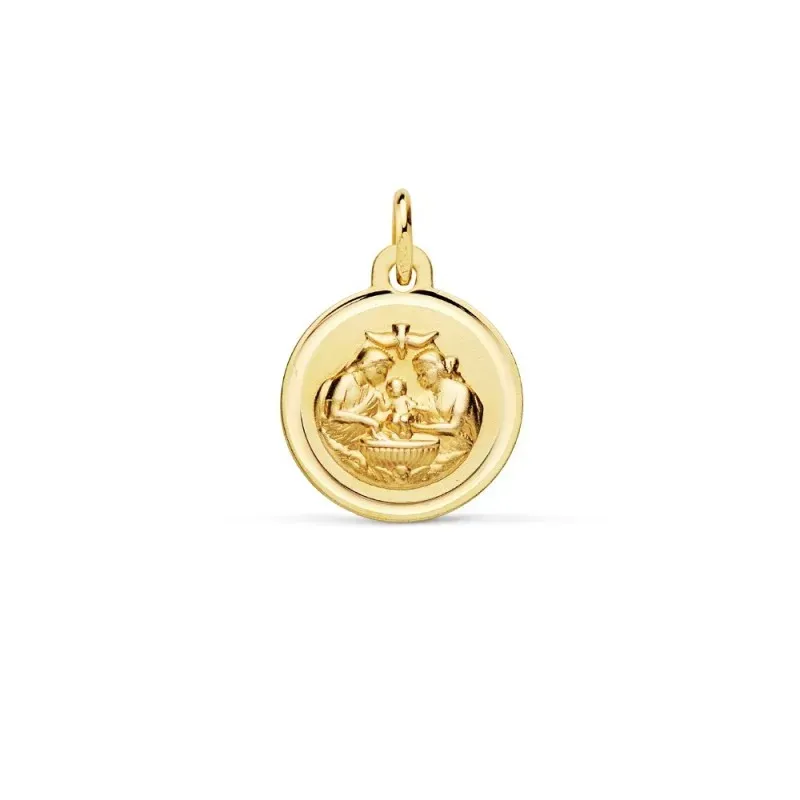 Medalla oro 18k Nuevo Bautismo 12mm. acabado mate relieve bisel