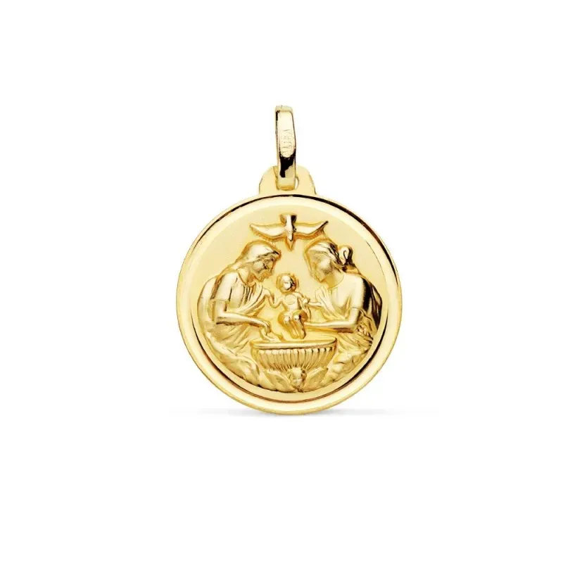 Medalla oro 18k Nuevo Bautismo 18mm. acabado mate relieve bisel