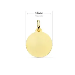 Medalla oro 18k Nuevo Bautismo 16mm. acabado mate detalle bordes tallados