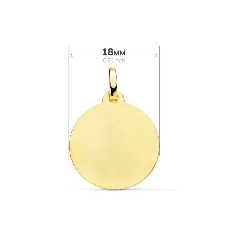 Medalla oro 18k Nuevo Bautismo 18mm. acabado mate detalle bordes tallados