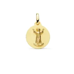 Medalla oro 18k Divino Niño Jesús 14mm. relieve lisa acabado matizado