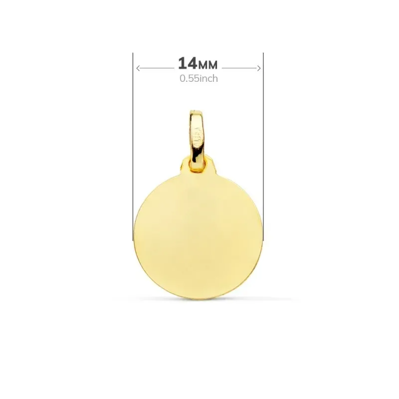 Medalla oro 18k Divino Niño Jesús 14mm. relieve lisa acabado matizado