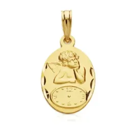 Medalla oro 18k oval 17mm. Ángel Querubín reloj detalles tallados