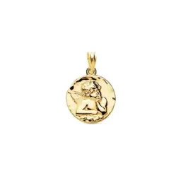 Medalla oro 18k Ángel Burlón Querubín 14mm. detalle ondas relieve