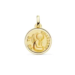 Medalla oro 18k Angelito YO TE GUARDARÉ 16mm. lisa relieve bisel