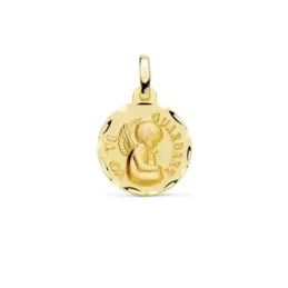 Medalla oro 18k Angelito YO TE GUARDARÉ 14mm. lisa relieve detalle borde tallado