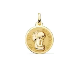 Medalla oro 18k Ángel YO TE GUARDARÉ 16mm. relieve brillo fondo matizado