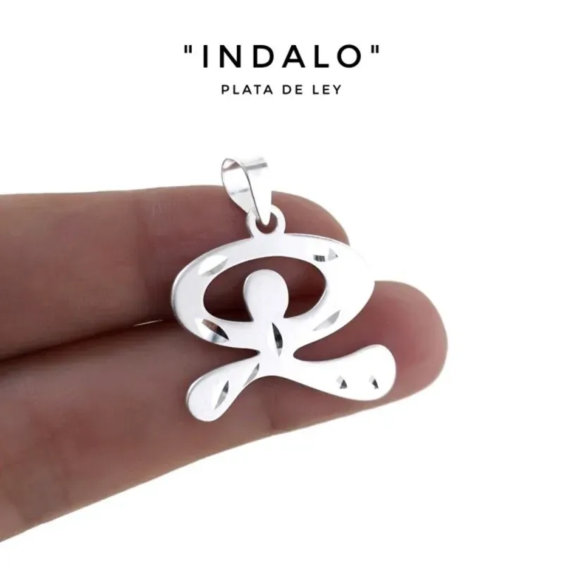 Colgante plata Ley 925m Indalo 20mm. mate detalles tallados