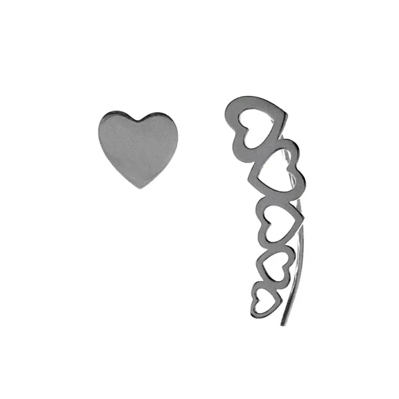 Pendientes plata Ley 925m corazones presión lóbulo izquierdo 8mm trepador calado 22mm lóbulo derecho