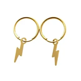 Pendientes plata Ley 925m chapados oro aros 11mm. diámetro interior detalle rayo colgando