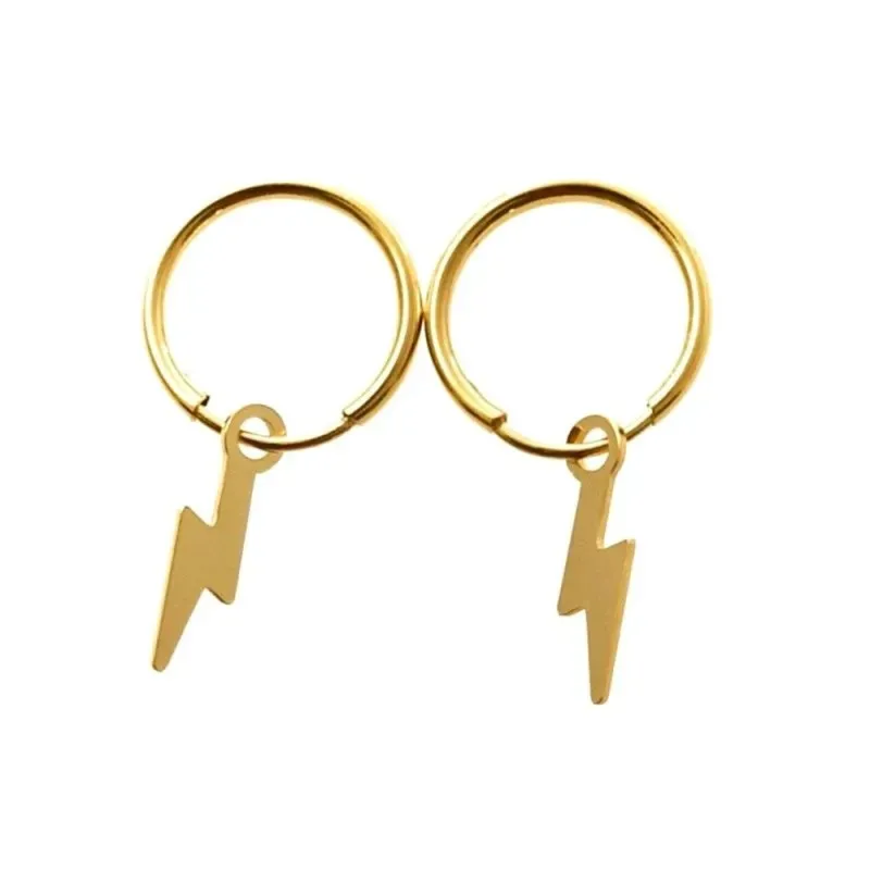 Pendientes plata Ley 925m chapados oro aros 11mm. diámetro interior detalle rayo colgando