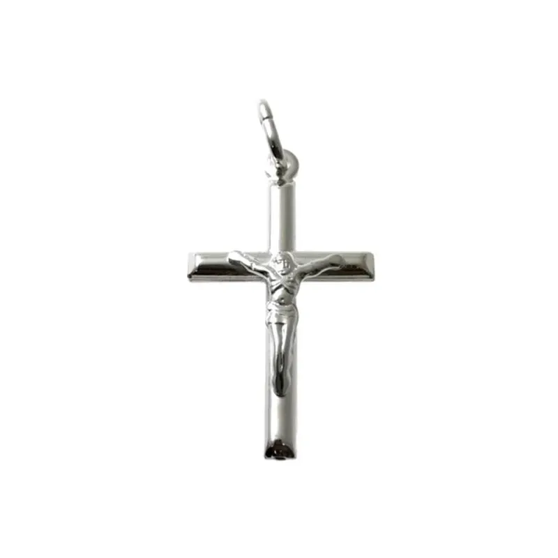 Colgante plata Ley 925m cruz 26mm. crucifijo liso cristo palo semi redondo tubo