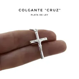 Colgante plata Ley 925m cruz 26mm. crucifijo liso cristo palo semi redondo tubo