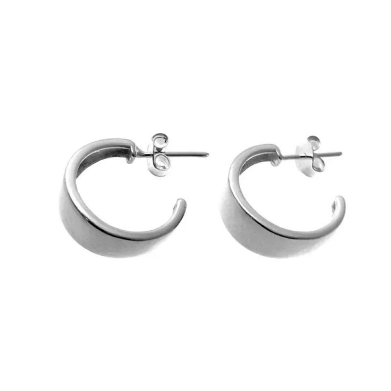 Pendientes plata Ley 925m medio aro 15mm. planos lisos cierre presión
