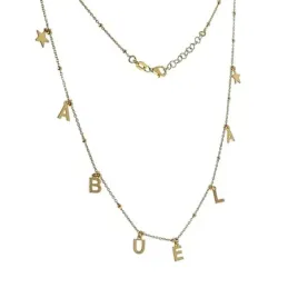 Gargantilla plata Ley 925m chapada oro 42cm. palabra ABUELA estrellas cadena bolas combinada