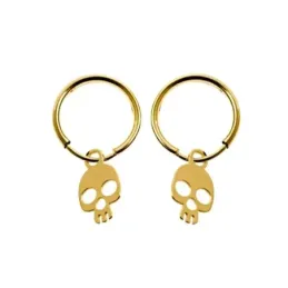 Pendientes plata Ley 925m chapados oro aros 11mm. diámetro interior detalle calavera calada colgando