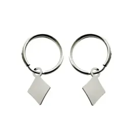 Pendientes plata Ley 925m aros 11mm. diámetro interior detalle rombo colgando
