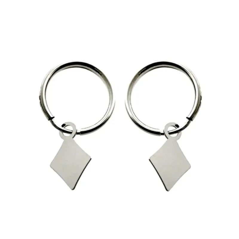 Pendientes plata Ley 925m aros 11mm. diámetro interior detalle rombo colgando