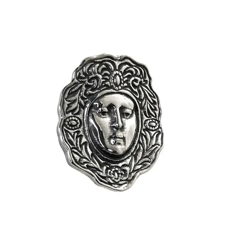 Colgante plata Ley 925m rostro 30mm. Virgen del Rocío detalles oxidados