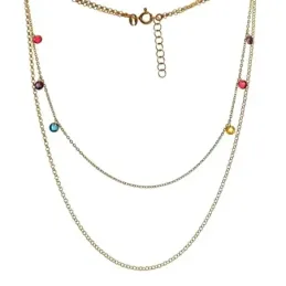 Gargantilla plata Ley 925m chapada oro cadena doble rolo larga 40.5cm. corta 35cm. piedras colores