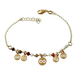 Pulsera plata Ley 925m chapada oro 17cm. piedras colores discos infinitos calados colgando