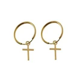 Pendientes plata Ley 925m chapados oro aros 15mm. diámetro interior cruz lisa colgando