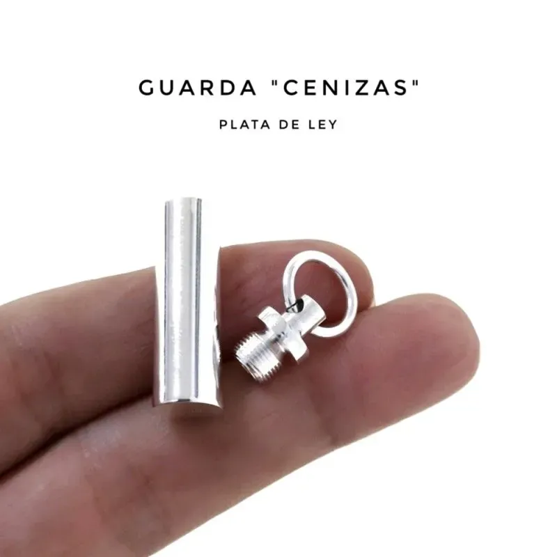 Colgante plata Ley 925m guarda cenizas 32mm. tubo liso tapón rosca
