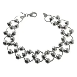 Pulsera plata Ley 925m 20cm. eslabones asas planas redondas bolas 6mm. entrelazadas cierre mosquetón