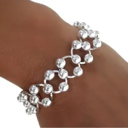 Pulsera plata Ley 925m 20cm. eslabones asas planas redondas bolas 6mm. entrelazadas cierre mosquetón