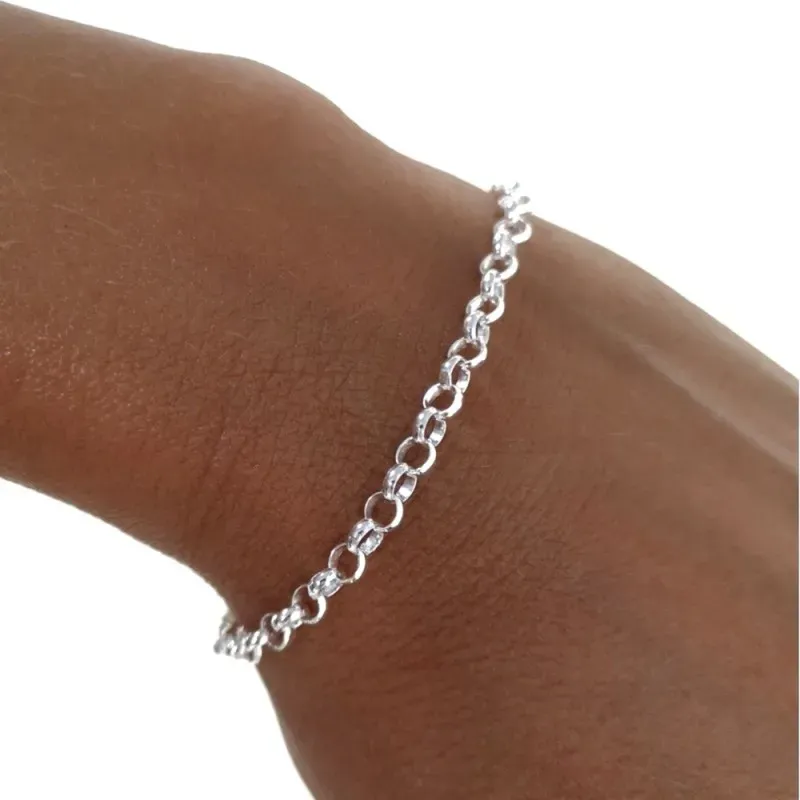 Pulsera plata Ley 925m cadena rolo 20cm. lisa cierre mosquetón