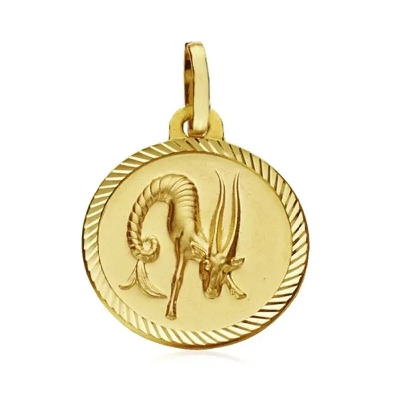 Medalla oro 18k horóscopo Capricornio 20mm. signo zodiaco cerco tallado