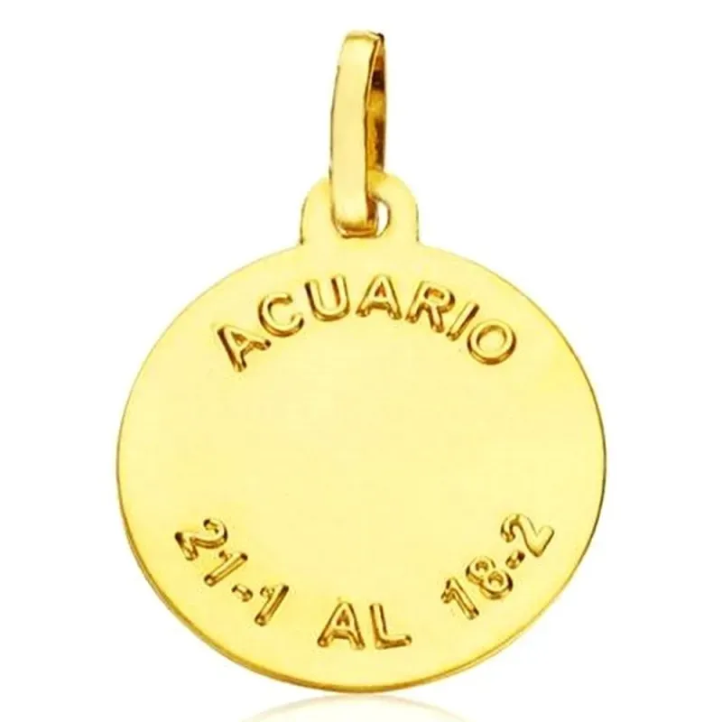 Medalla oro 18k horóscopo Acuario 20mm. signo zodiaco cerco tallado