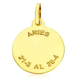 Medalla oro 18k horóscopo Aries 20mm. signo zodiaco cerco tallado