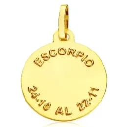 Medalla oro 18k horóscopo Escorpio  20mm. signo zodiaco cerco tallado