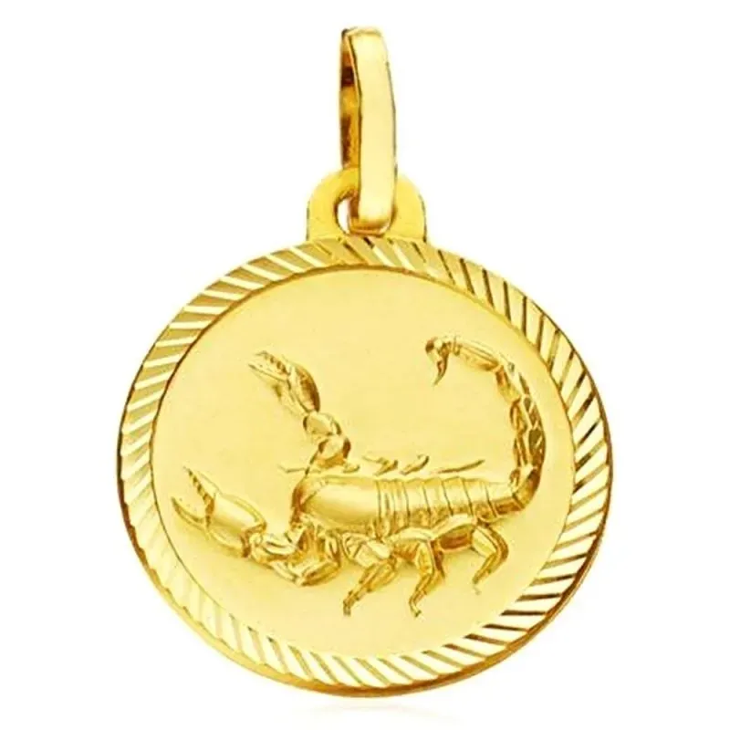 Medalla oro 18k horóscopo Escorpio 20mm. signo zodiaco cerco tallado