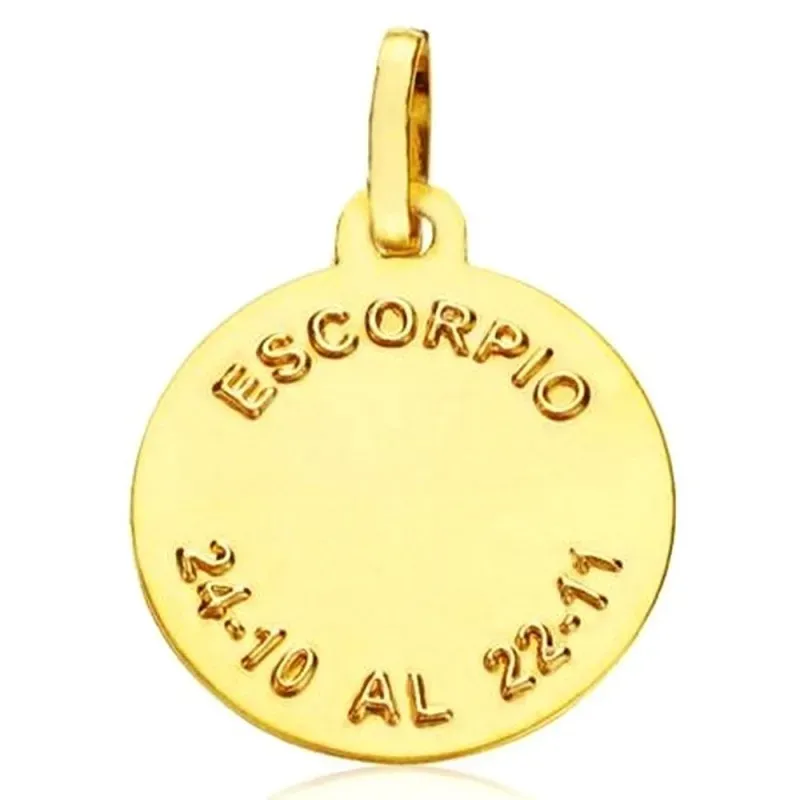 Medalla oro 18k horóscopo Escorpio 20mm. signo zodiaco cerco tallado