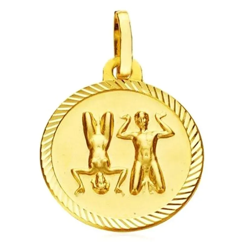 Medalla oro 18k horóscopo Geminis 20mm. signo zodiaco cerco tallado