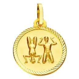 Medalla oro 18k horóscopo Geminis 20mm. signo zodiaco cerco tallado