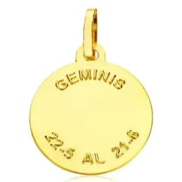 Medalla oro 18k horóscopo Geminis 20mm. signo zodiaco cerco tallado